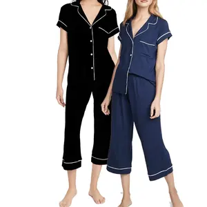 Tendance 2024 fabricación suave personalizado Oragnic ropa de dormir mujeres pijamas conjunto viscosa bambú dos piezas ropa de dormir