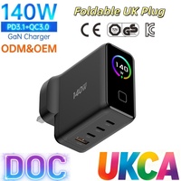 Chargeur rapide GaN 140W PD 3.1 avec écran numérique TFT intelligent, prise murale Type C UK pour MacBook et ordinateurs portables, approvisionnement en gros OEM/ODM