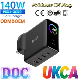 Cargador Rápido GaN de 140W PD 3.1 con Pantalla Digital TFT Inteligente, Tipo C, Enchufe UK, para Laptops MacBook, Suministro al por Mayor OEM/ODM - Product Image 1