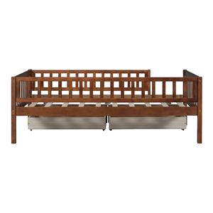 Twin Size Daybed Wood Bed With Two <b>Drawers</b> <b>Walnut</b> Kids Storage Bed - Product Image 4