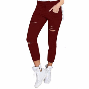 <span class=keywords><strong>Cargo</strong></span> Pantaloni Delle Donne di Modo Sottile A Vita Alta Elastica Skinny Rotto Foro Pantaloni Della Matita di Colore Solido Streetwear Pantaloni Delle Donne - Product Image 5