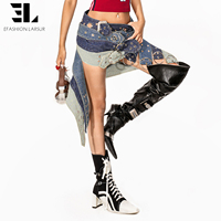 Jupes en jean patchwork à rivets LARSUR, fabrication sur mesure, taille haute amovible pour femmes