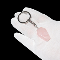 Llavero de ataúd de cristal pulido con colgante de gemas naturales mixtas, cuarzo rosa, aventurina, piedra de bolsillo, regalo de recuerdo