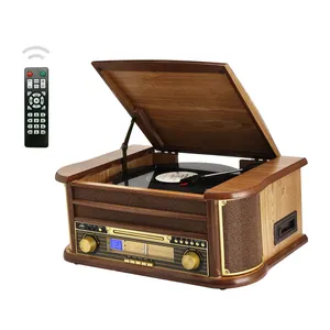 Nostalgic Vinyl Turntable Player USB CD Tape Play Phonograph Wooden AM FM Radio Bluetooth Record Player