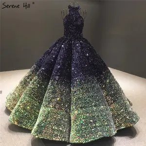 Serene Hill Indigo Blue Gold Gradient Màu Halter Sexy Wedding Dresses 2020 Sang Trọng Sequined Cô Dâu Evening Ball Gowns HA2297