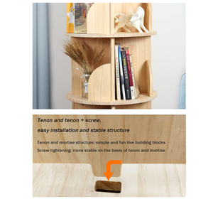 Rotating Bookshelf 360 Degrees 4 Tier <strong>Stack</strong> Able Solid Wood Bookshelf Organizer Storage Display Rack Floor Standing <strong>Bookcase</strong> - Product Image 5
