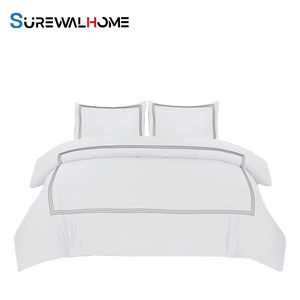 Surewalhome nhà máy trực tiếp Chất lượng cao KHÁCH SẠN Sheets Duvet cover Set đồng bằng rắn <span class=keywords><strong>Polyester</strong></span> chất lượng tùy chỉnh logo xấu tấm - Product Image 1