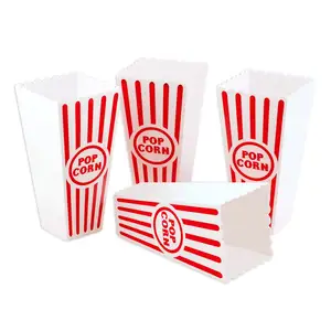 Plástico Vermelho Branco Listrado Clássico Pipoca Caixas Recipientes Reutilizáveis Popcorn Tub Bucket