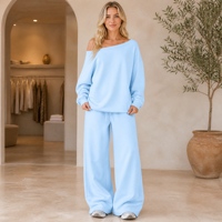 Ensemble Lounge Décontracté Femme 2026 Personnalisé – Coupe Ample Asymétrique Épaules Dénudées en Coton et Polaire Polyester