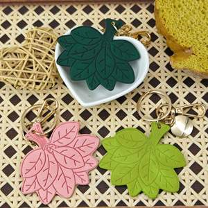 Lucky Light Keychain PU Leather Grapefruit <b>Leaf</b> Charm with Golden Hardware Cute Durable Pendant for Bags - Product Image 3