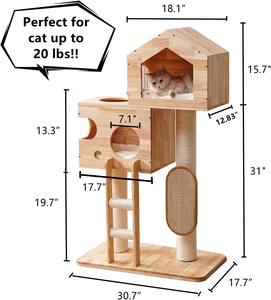 Moderno Albero per <span class=keywords><strong>Gatti</strong></span> Grande in Vero Legno di Gomma con Ampio Letto Chiuso, Casa e <span class=keywords><strong>Tiragraffi</strong></span> - Product Image 3