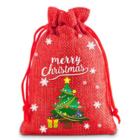 Sac de Père Noël personnalisé à sublimation Sacs-cadeaux en lin avec cordon de serrage Style pliant Sacs-cadeaux en toile de jute pour bonbons