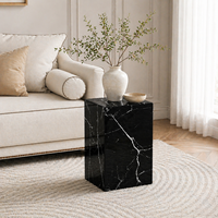 Ensemble de table basse rectangulaire moderne en placage de marbre et table d'appoint carrée sur piétement