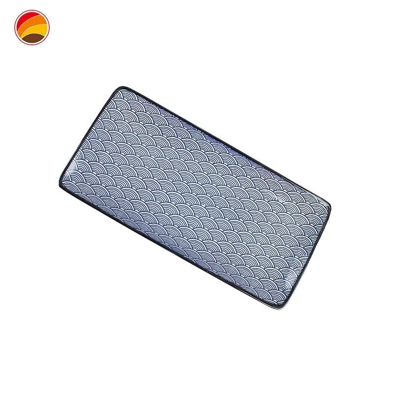 고품질 중국 제조 업체 일본식 간단한 파란색과 흰색 도자기 직사각형 장식 디너 플레이트