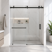 Porte de douche coulissante sur rail en verre sans cadre de luxe personnalisée en SUS304 avec grandes roulettes, en verre trempé de 8 mm pour hôtel ou villa