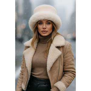 Beige Thick Plush Fur <b>Hat</b> - Beanie Warm and Stylish Outdoor Cold Protection Spk1143 - Beige95 - Product Image 6