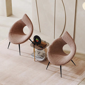 Fauteuil en tissu de lin de luxe, chaise de loisirs contemporaine rembourrée avec structure en acier inoxydable pour la maison et l'hôtel - Product Image 5