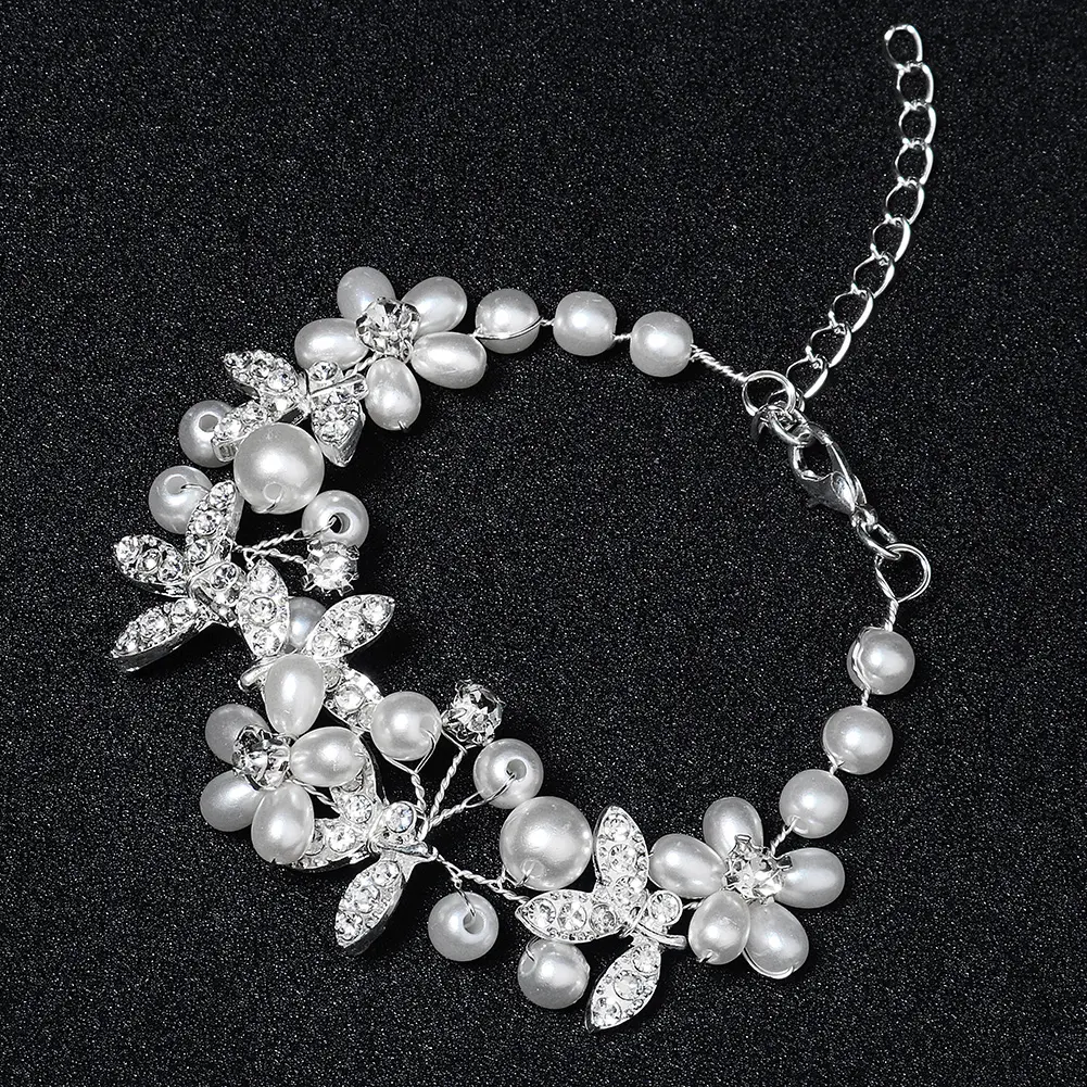 Nuovi Fiori di Cristallo Austriaco Braccialetti di Perle Da Sposa Bracciali Da Sposa Fatto A Mano Della Principessa Braccialetti