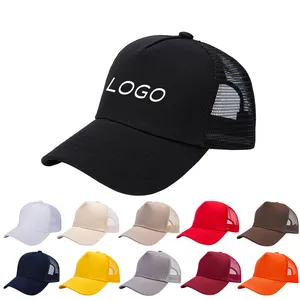 Custom High Quality 5 Panel 3d Embroidery Patch Logo Mesh Snap Back Truck Cap Blank Cotton Mesh Gorras Wholesale Trucker Hats