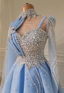 Op maat gemaakte prachtige blauwe avondjurken, grote maten, Dubai kristallen parels, gala-avondjurken voor bruiloften - Product Image 2