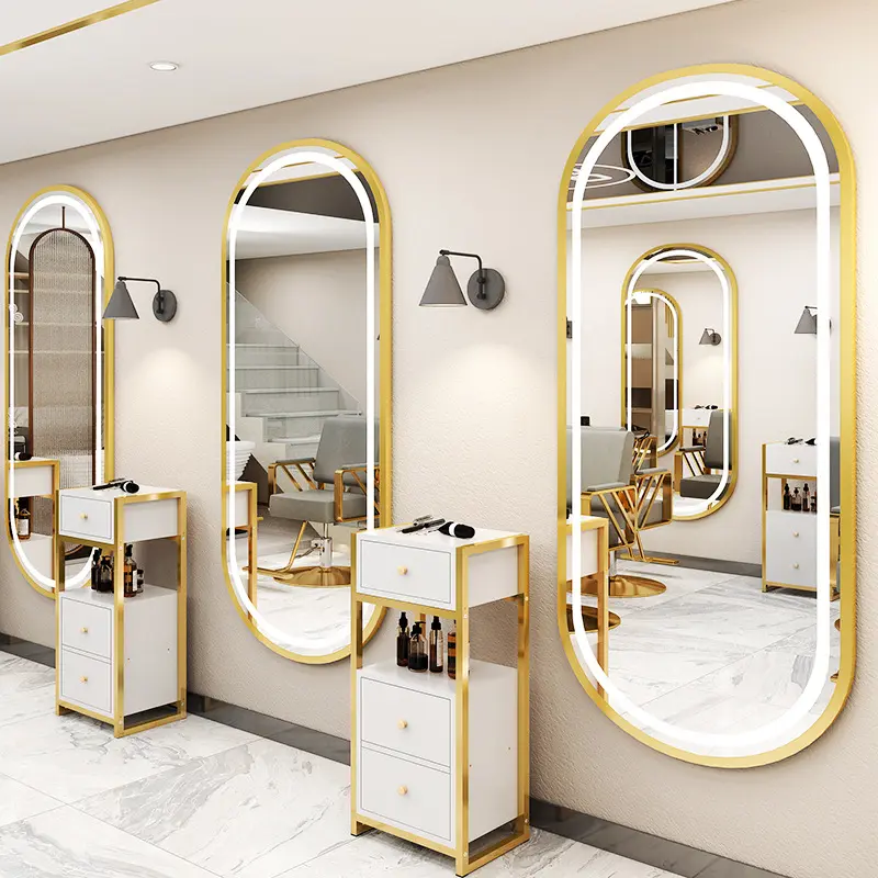 Professional Tabletop Beauty Hair Salon Furniture Gold Mirrors Barber For Salon