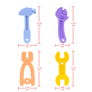 Household hammer wrench shape teething toy set bisphenol a free food grade silicone baby chewing toy four-piece set - Product Image 4