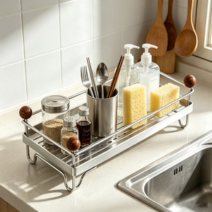 Étagère de rangement de cuisine Yutuo en acier inoxydable, 1 niveau, égouttoir à vaisselle, organiseur d'évier pour ustensiles, éponge et savon - Product Image 1