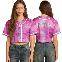 Desain Kaos Olahraga Crop Top Sendiri, Kaos Pendek Streetwear, Kaos V-Neck Kancing Depan, Jersey Baseball Crop Top untuk Cewek