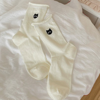 Chaussettes transparentes à motif de chat de dessin animé mignon, chaussettes de cheville tendance avec patch 3D de chat, chaussettes à motif animal kawaii pour filles printemps-été