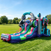 Château gonflable commercial personnalisé avec toboggan aquatique et piscine, en PVC marbré, pour fêtes aquatiques