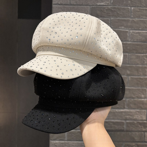 Casquette Gavroche Rétro Britannique Vintage en Laine pour Femme avec Strass, Style Béret, Protection Solaire, Chapeau de <span class=keywords><strong>Boulanger</strong></span> pour l'Extérieur - Product Image 2