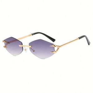 Lunettes de soleil polygonales sans monture UV400 pour femme, style punk rétro, petite monture hexagonale en métal, collection 2025 - Product Image 6