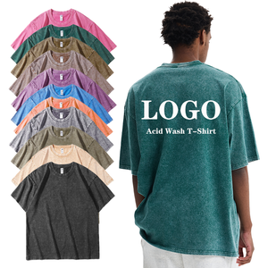 <span class=keywords><strong>T</strong></span>-<span class=keywords><strong>shirt</strong></span> da uomo casual oversize in cotone 100% da 220 g/m² <span class=keywords><strong>con</strong></span> vestibilità ampia, lavaggio acido e <span class=keywords><strong>stampa</strong></span> serigrafica <span class=keywords><strong>con</strong></span> logo personalizzato frontale - Product Image 1