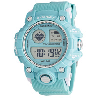Jam Tangan Digital Unisex LASIKA W-F143 K-Sport Berkualitas Tinggi Tahan Air 3BAR Lampu Latar LED Alarm Kronograf Stopwatch TPU