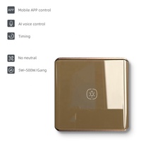 Interrupteur Tactile Intelligent Zigbee 3.0 16A 1 Gang Sans Neutre, Matériau PC, Compatible Smart Life