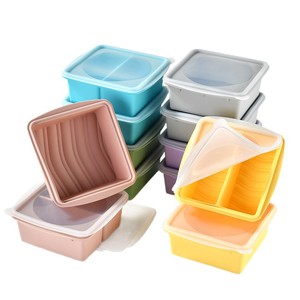 Contenants de stockage alimentaire en silicone avec couvercles, rectangulaires, couleur unie, pour réfrigérateur, boîte à lunch de voyage, moule à pain, gâteau, glaçons - Product Image 5