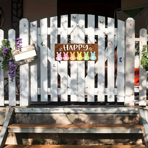 <b>Happy</b> <b>Easter</b> Bunny Wooden <b>Sign</b> Decor Indoor Outdoor <b>Easter</b> Decoration Rectangle MDF Material Colorful Bunnies Party Gift - Product Image 4