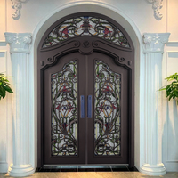 Porte d'entrée extérieure en fer forgé et verre SUNZION, design postmoderne pour maisons et villas, prix d'usine, vente en gros