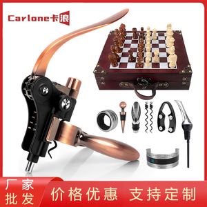 Cross-Border New <b>Creative</b> Manual for Head Zinc Alloy Multifunctional Red Wine Opener Antique Red Checkerboard <b>Gift</b> Set Set - Product Image 5