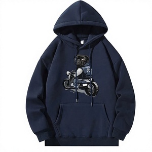 Sweat-shirt à capuche noir pour homme, imprimé dessin animé Pug à moto, coupe classique, coton, vintage, écologique, décontracté, pour l'hiver - Product Image 2