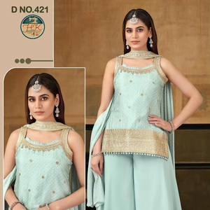 Ensemble Kurti et Palazzo Vert Menthe de Créateur avec Dupatta pour Femme – Tenue Ethnique Traditionnelle Élégante pour Fêtes et Mariages - Product Image 1