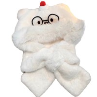 Bonnet et écharpe intégrés en fausse fourrure pelucheuse pour femmes, motif dessin animé mignon, doux pour les filles, épaissi, anti-froid, protection des oreilles, cache-cou à capuche