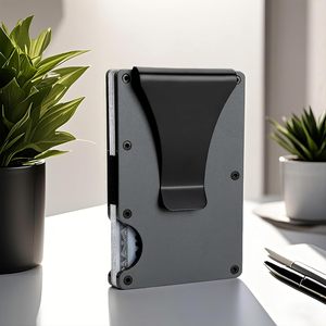 Aluminum <b>Metal</b> Slim Minimalist Front Pocket <b>Wallet</b> Carbon Fiber Credit Card Case Holder RFID Blocking with Money Clip - Product Image 2