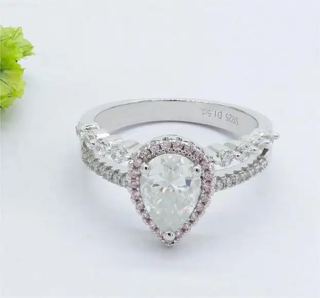 YinZheng hot sale pear shape 925 silver moissanite engagement rings for women