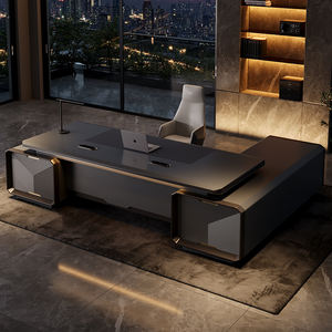 ชุดโต๊ะและเก้าอี้สำนักงานระดับไฮเอนด์สำหรับผู้บริหารหรูหราทันสมัยประธานผู้นำแผงโต๊ะคอมพิวเตอร์ขนาดใหญ่สไตล์ไม้ - Product Image 3