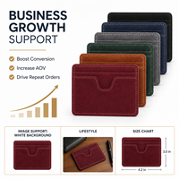 Dompet Kartu Kulit Suede Burgundy Elegan Desain Saku Tipis RFID Opsional untuk Hadiah Ritel Butik Tempat Kartu Kustom