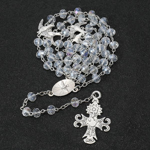 Chapelet personnalisé en cristal clair AB 6*8mm perles cinq décennies oiseau colombe blanche chapelets catholiques du Saint-Esprit Crucifix - Product Image 2