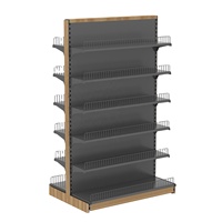 Étagère de présentation métallique double face robuste pour supermarché, forme et dimensions personnalisées, revêtement en poudre époxy, autoportante/à fixer au mur