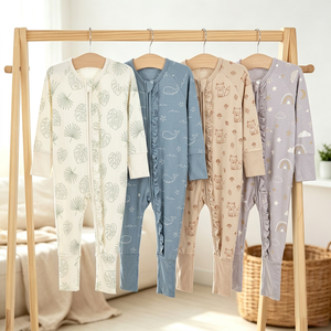 Combinaison bébé à manches longues en fibre de bambou, fermeture éclair, pyjama pour nourrisson, finition à volants, pyjama doux pour nouveau-né et tout-petit - Product Image 1