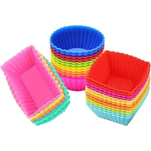 Juego de moldes de silicona antiadherentes reutilizables para cupcakes, magdalenas, magdalenas, vasos para hornear, paquete de 36 unidades